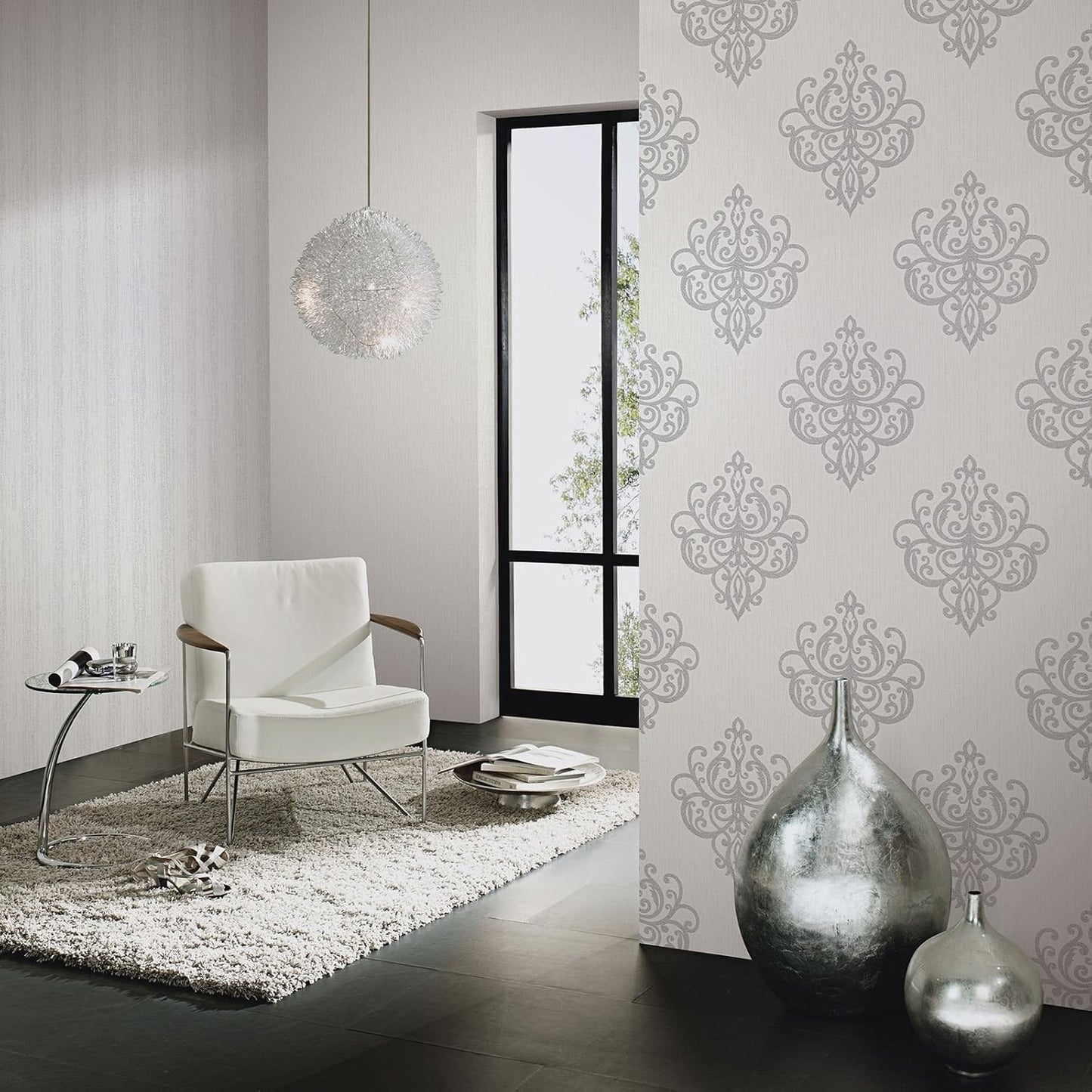 P+S Opal Vlies Tapete 02491-30 Barock silber