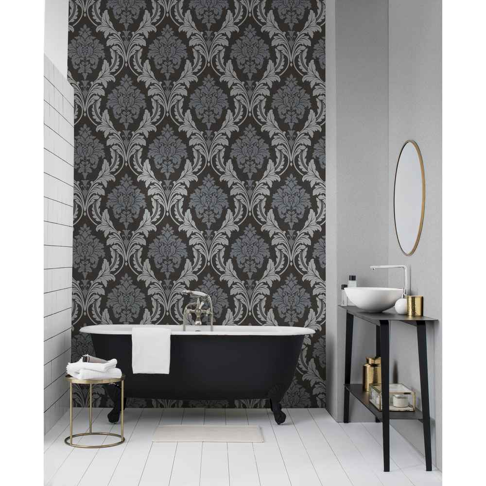 Rasch Glam Vlies Tapete 541663 Glitzer Ornament anthrazit silber grau