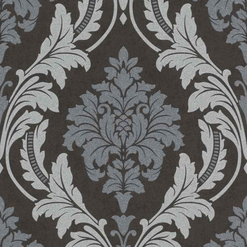 Rasch Glam Vlies Tapete 541663 Glitzer Ornament anthrazit silber-grausilber grau