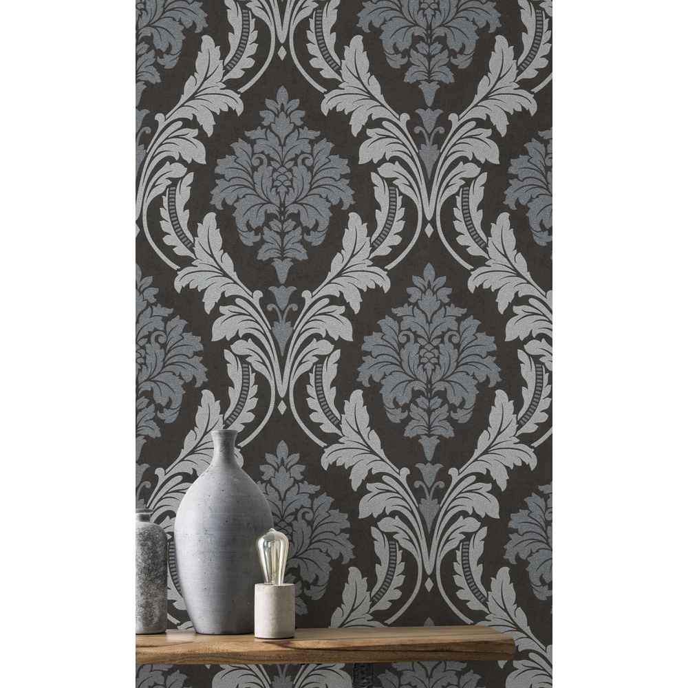Rasch Glam Vlies Tapete 541663 Glitzer Ornament anthrazit silber-grausilber grau