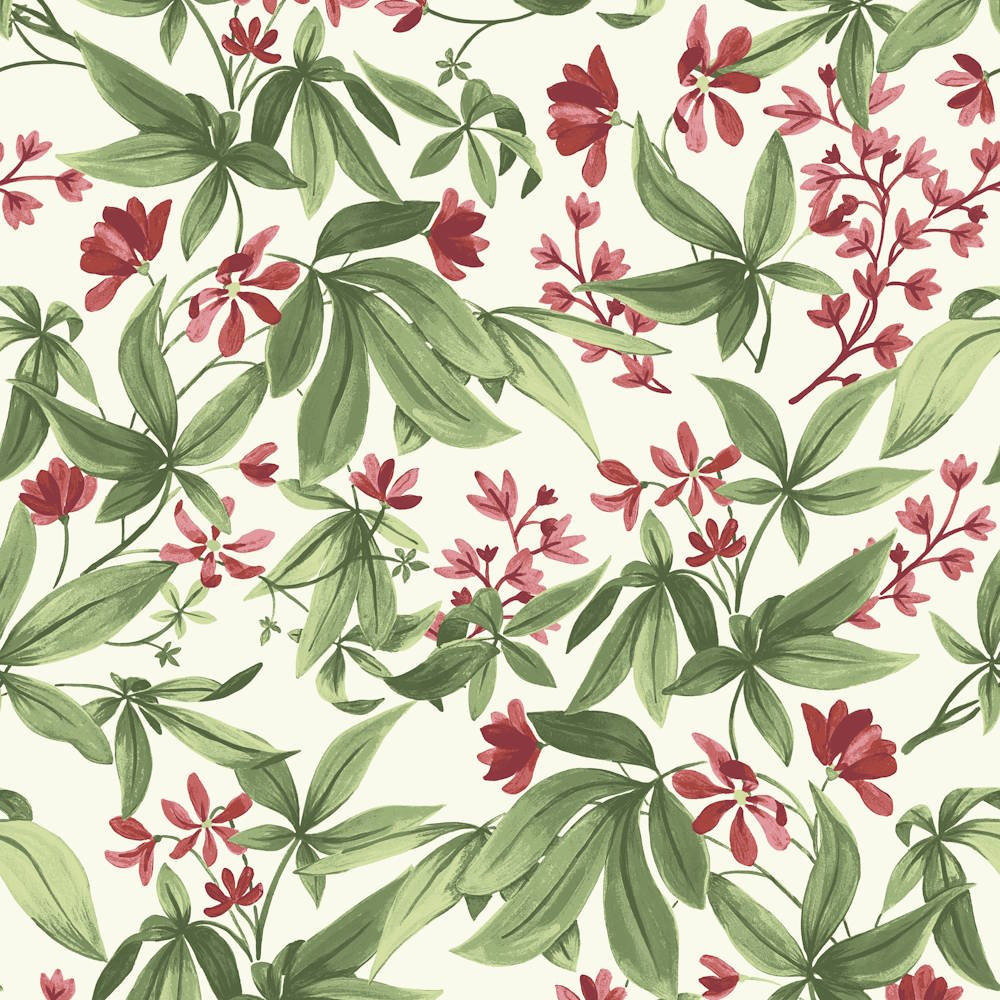 Grandeco Inia Vlies Tapete A80401 Muster Floral grün rot