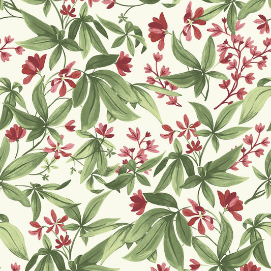 Grandeco Inia Vlies Tapete A80401 Muster Floral grün rot
