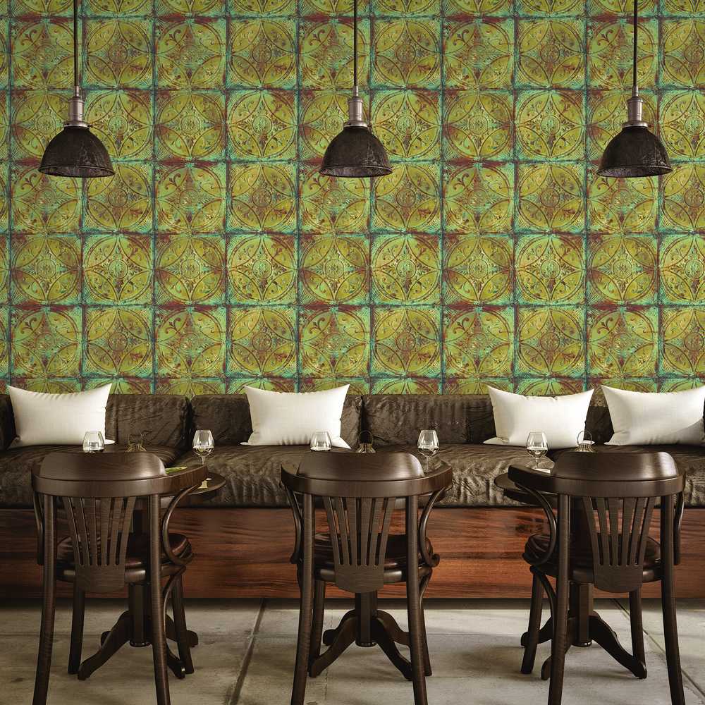 Essener Grunge Vlies Tapete G45376 Ornamente gold grün metallic
