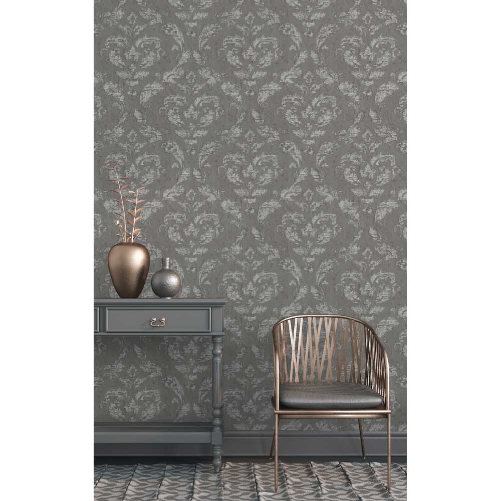Essener Ambiance Vlies Tapete G67782   Textil Ornament grau blau silber metallic G67782 Textil Ornam