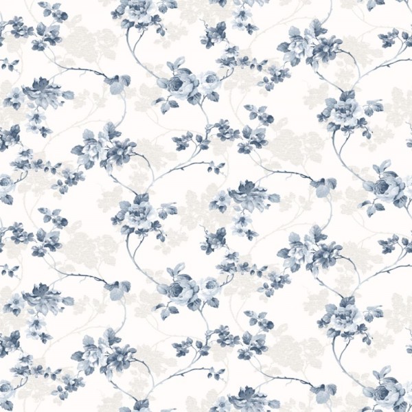 Essener Primavera Vlies Tapete 7502 Floral Landhaus blau weiß grau